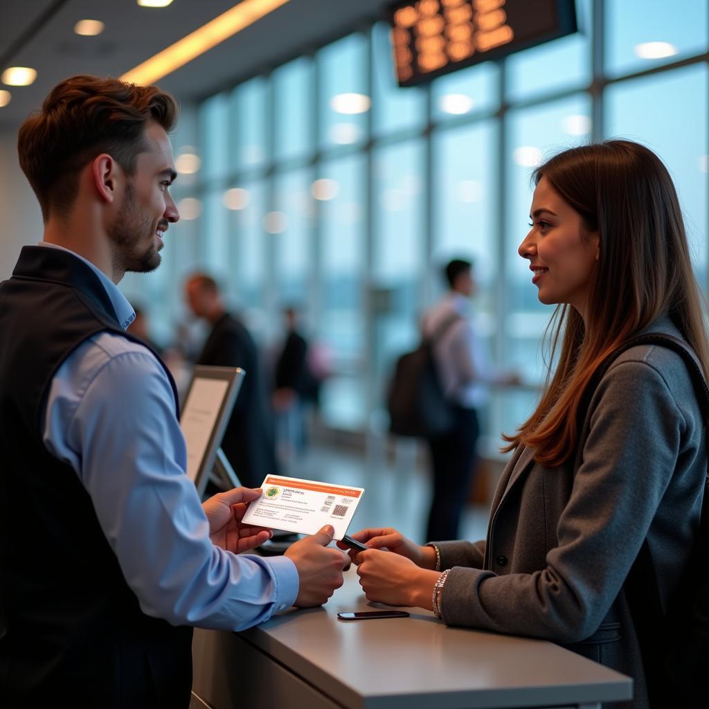 Passenger Checking in With Aadhar Card at Airport Counter