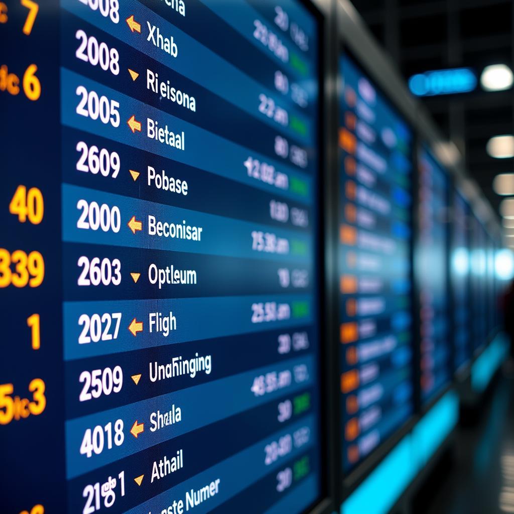 Digital display showing flight information and airport codes