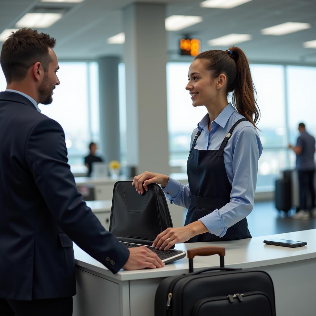 Airport Customer Care Representative Assisting a Passenger