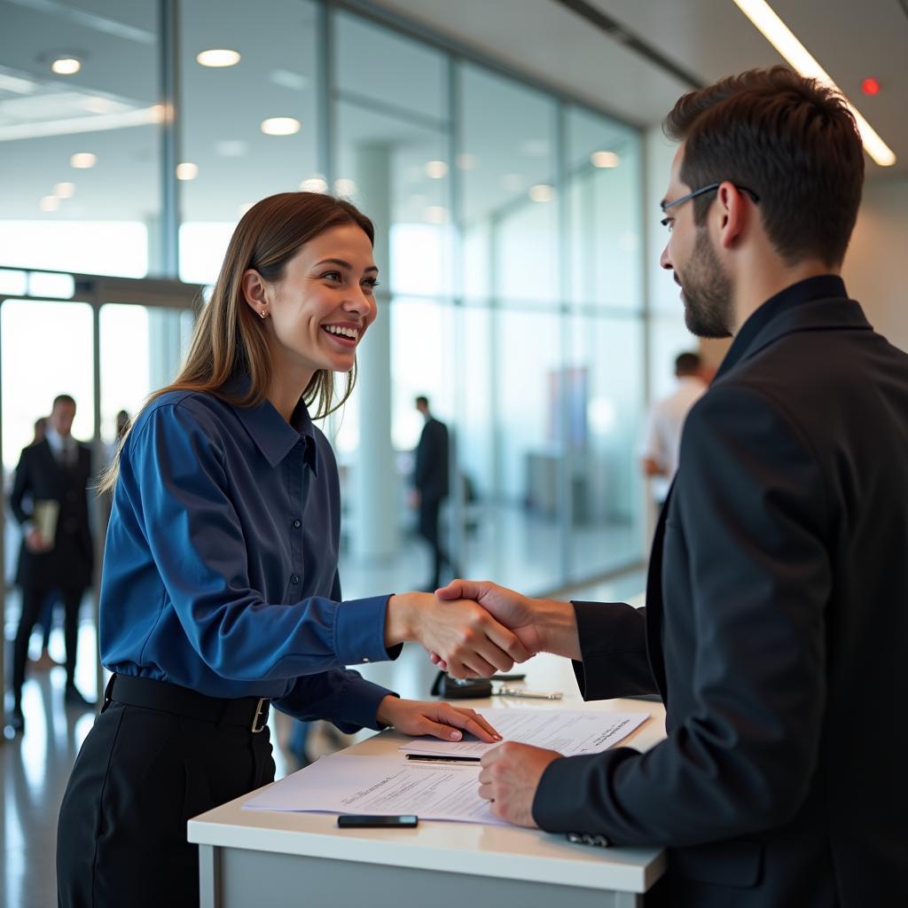 Airport Customer Service Representative Assisting Passenger