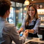 Airport Duty Free Shop Cashier Processing Transaction