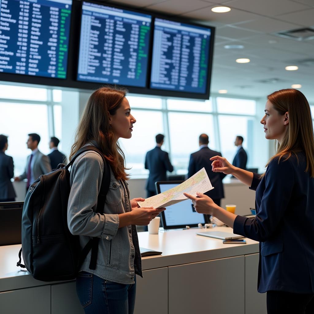 Traveler seeking information at the airport information desk