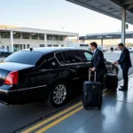 Luxury Airport Limo Service Arrival: A passenger being greeted by their chauffeur at the airport.