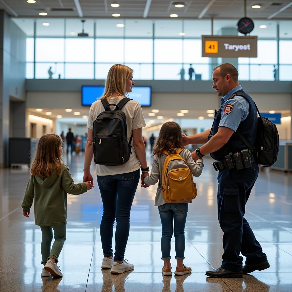 Airport Police Assisting Passengers