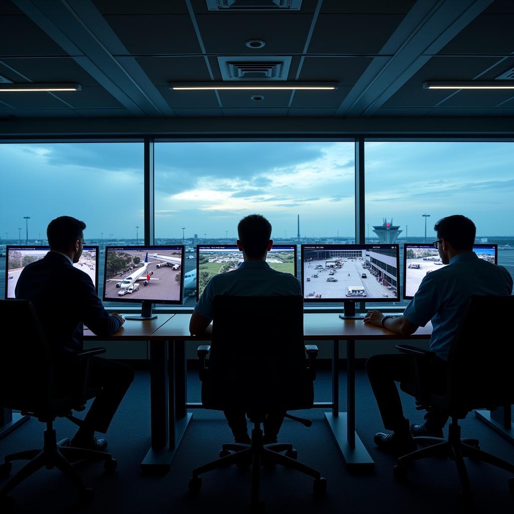 Airport Security Team Monitoring Surveillance