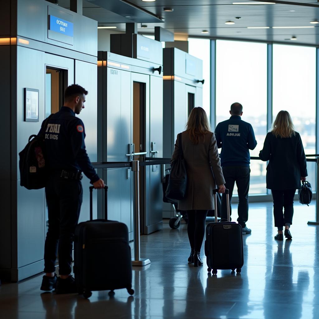 Passengers going through airport security checkpoint