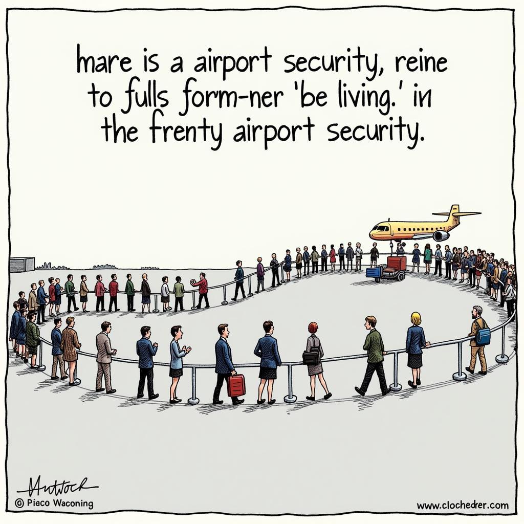 Passengers waiting in a long airport security line