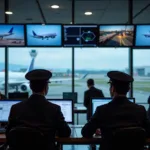 Airport Security Personnel Monitoring Screens