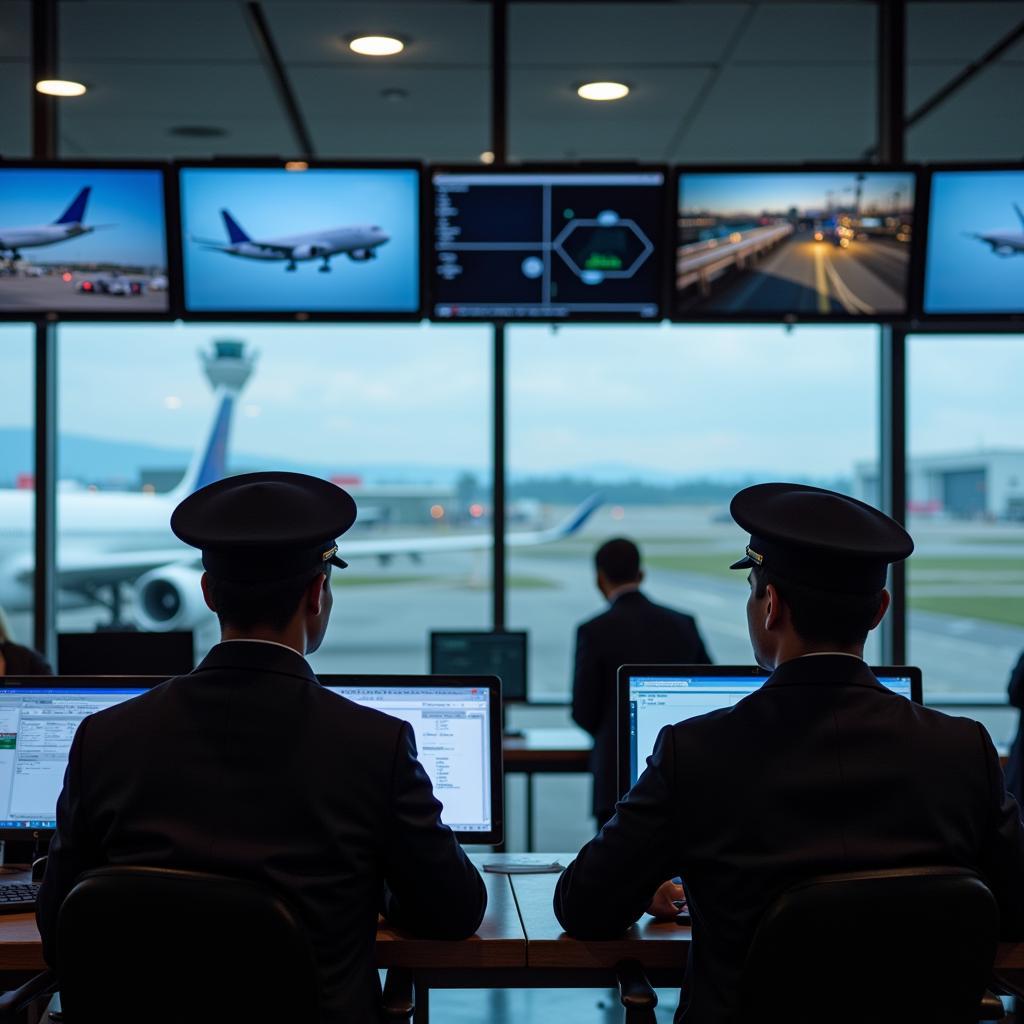 Airport Security Personnel Monitoring Screens