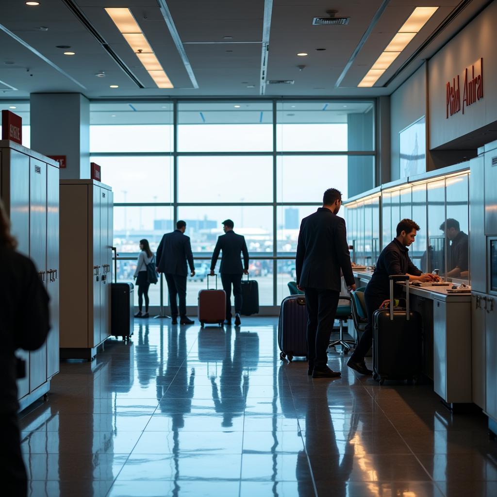 Airport Security Personnel at AUH Conducting Screening