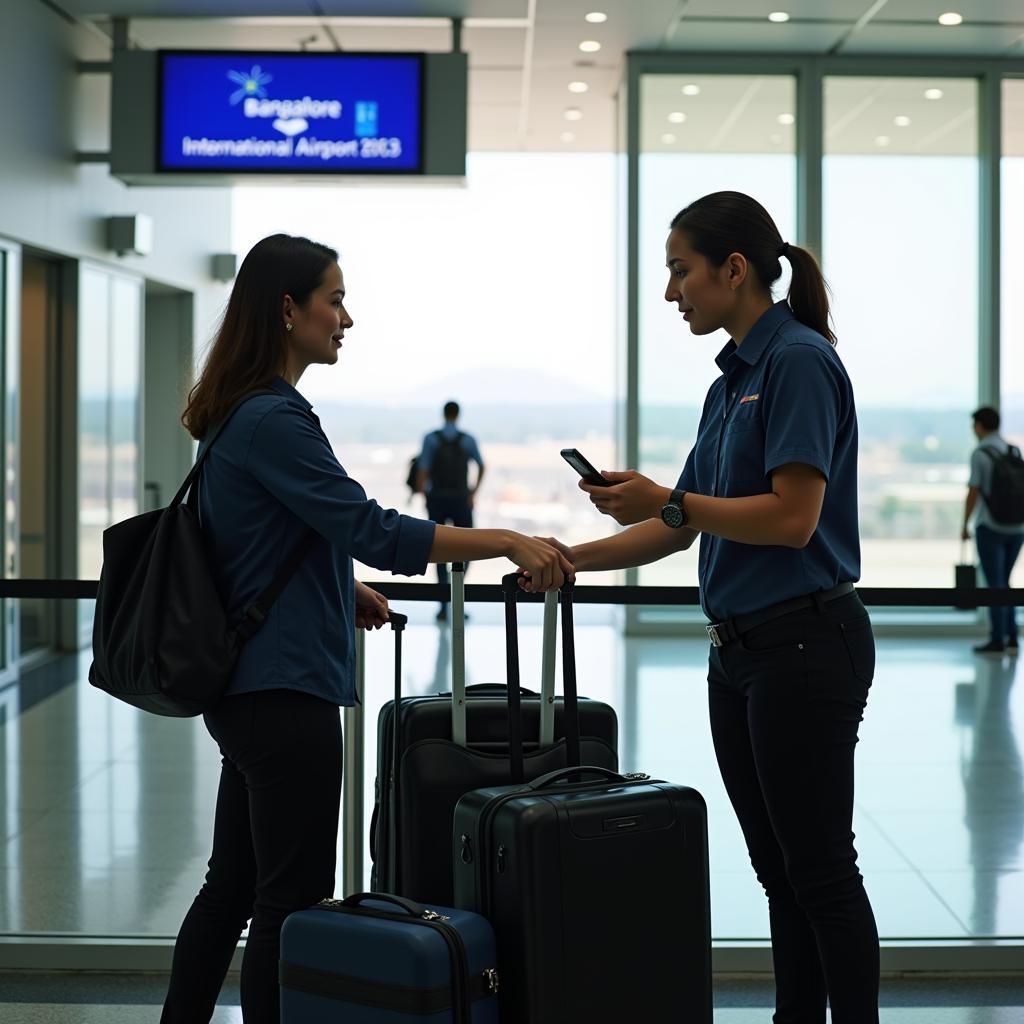 Airport Staff Assisting Passenger with Luggage