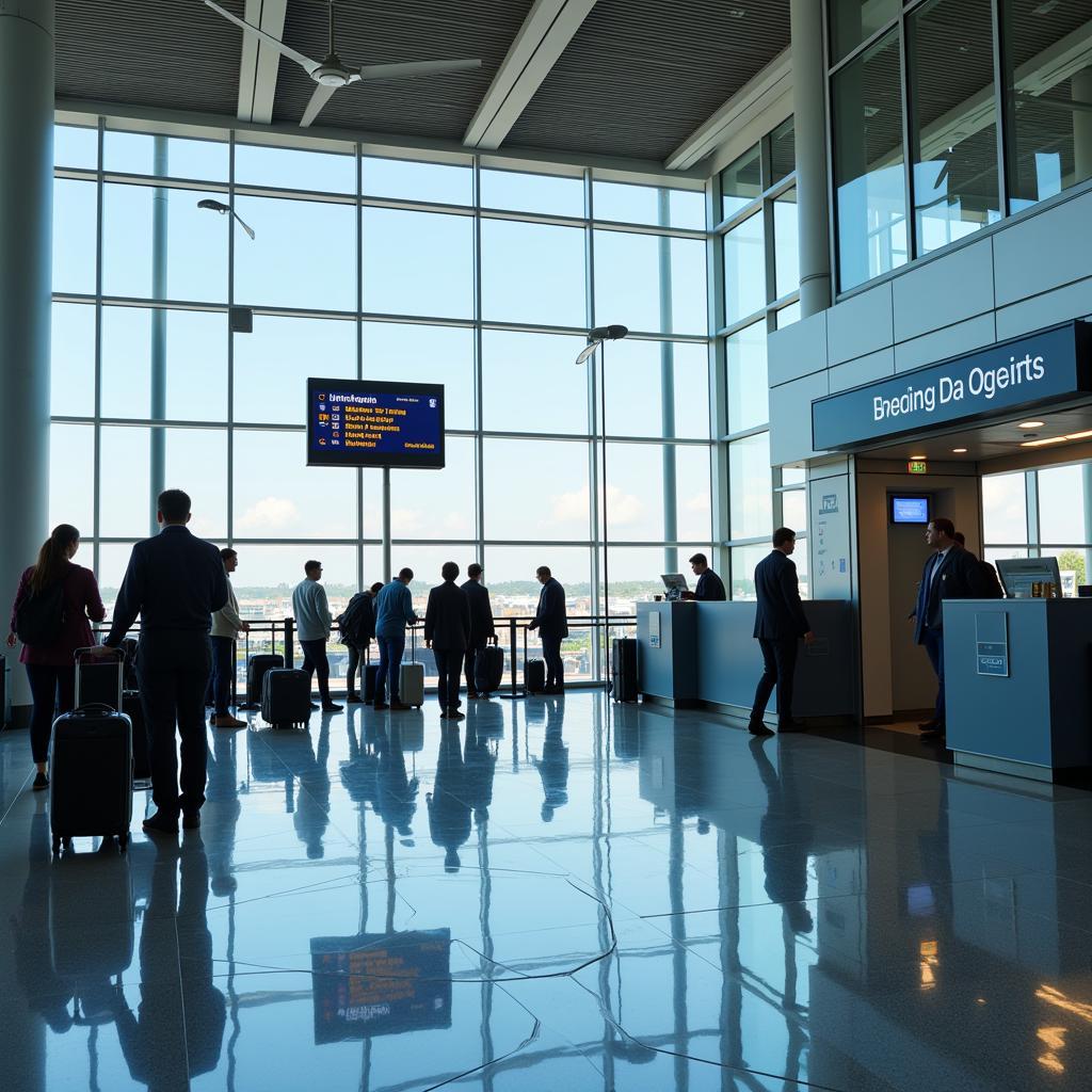 Airport terminal with information desk for assistance