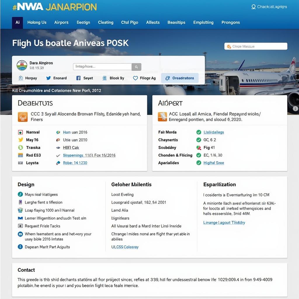 Airport website displaying flight information and other details