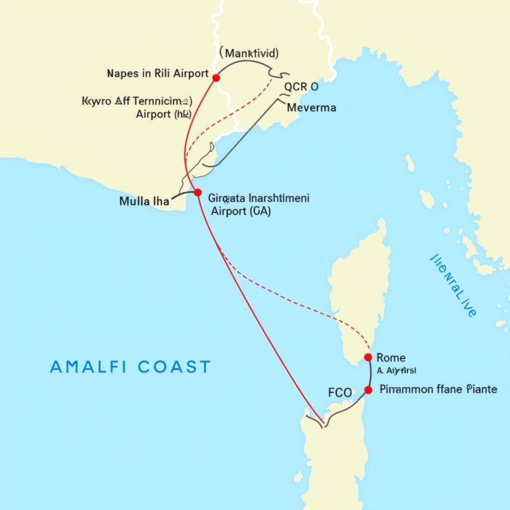 Amalfi Coast Airport Map Showing Nearby Airports and Transportation Options