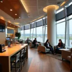 Relaxing seating area in an airport lounge at AMS