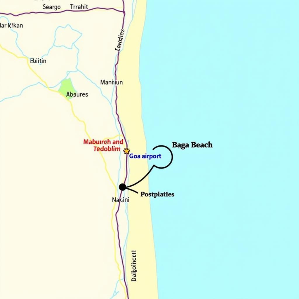 Baga Beach to Goa Airport Distance Map