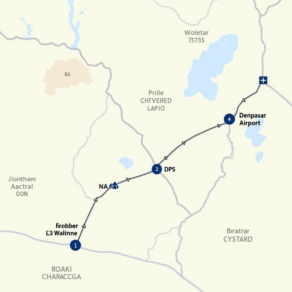 Map showing the route from Bali Airport to Ubud