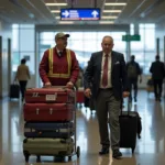 Bangalore Airport Porter Assisting Passenger with Luggage