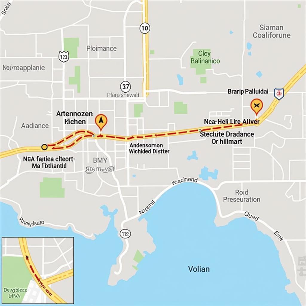 Map Showing Route from Bangalore Airport to Marathahalli