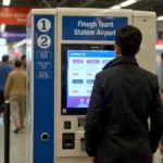 Bangalore Airport Train Ticket Machine -  A passenger purchasing a ticket at the automated kiosk