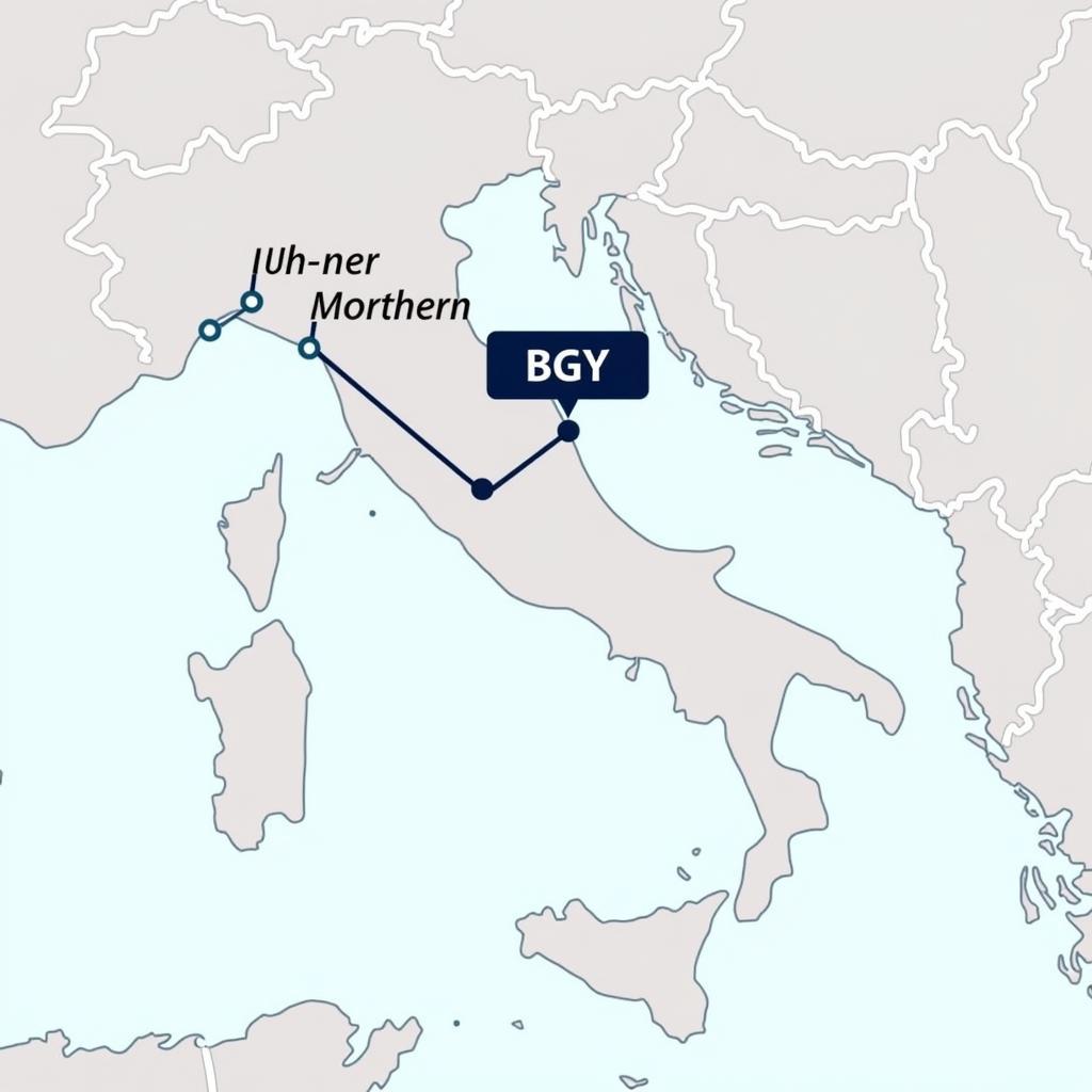 BGY Airport and Northern Italy Access - Map highlighting the location of Il Caravaggio International Airport (BGY) and its proximity to major cities and attractions in Northern Italy, including Milan, Lake Como, and the Italian Alps.