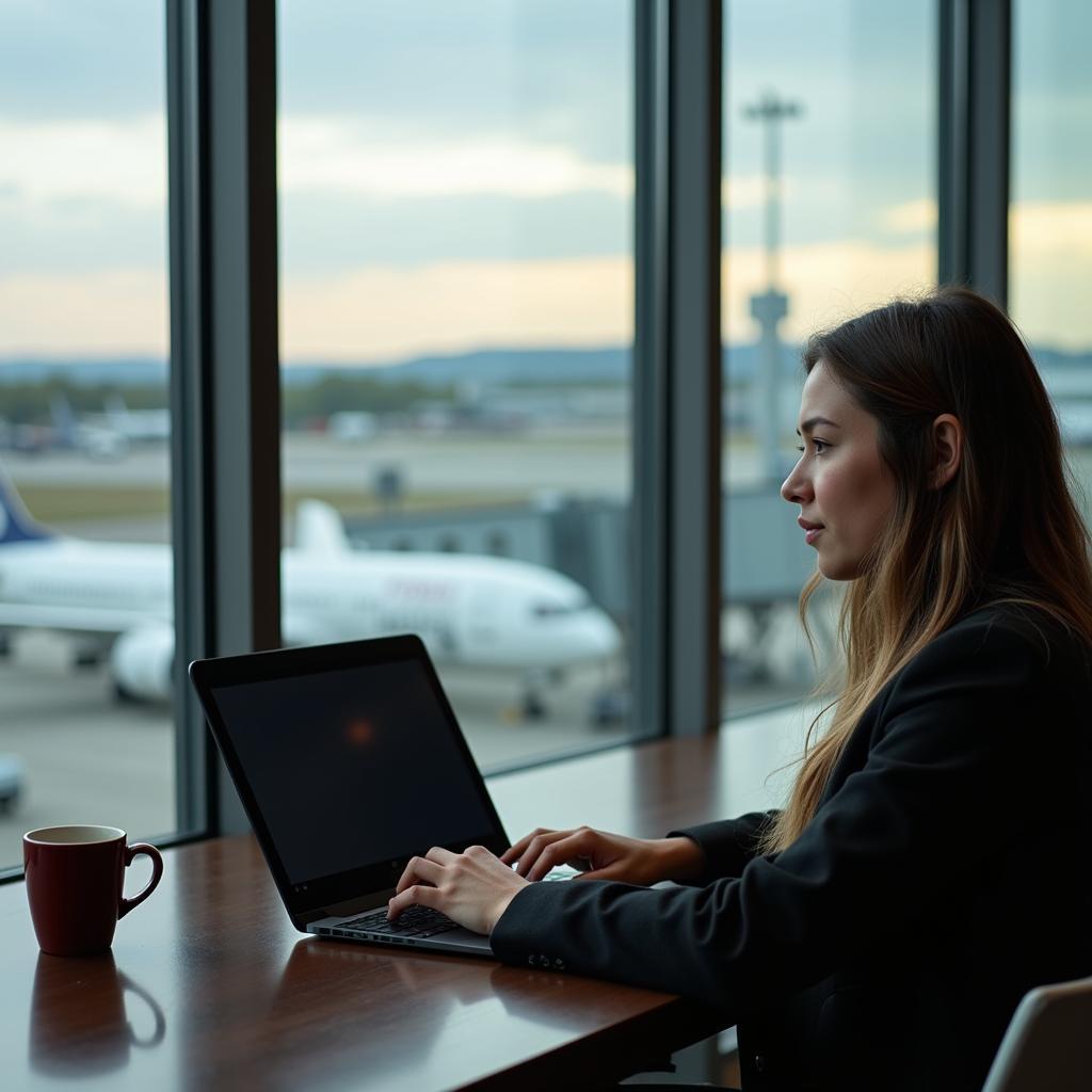 Business Traveler Working in an Airport Lounge