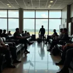 Calicut Airport Departure Lounge - Passengers waiting for their flights in the departure lounge.