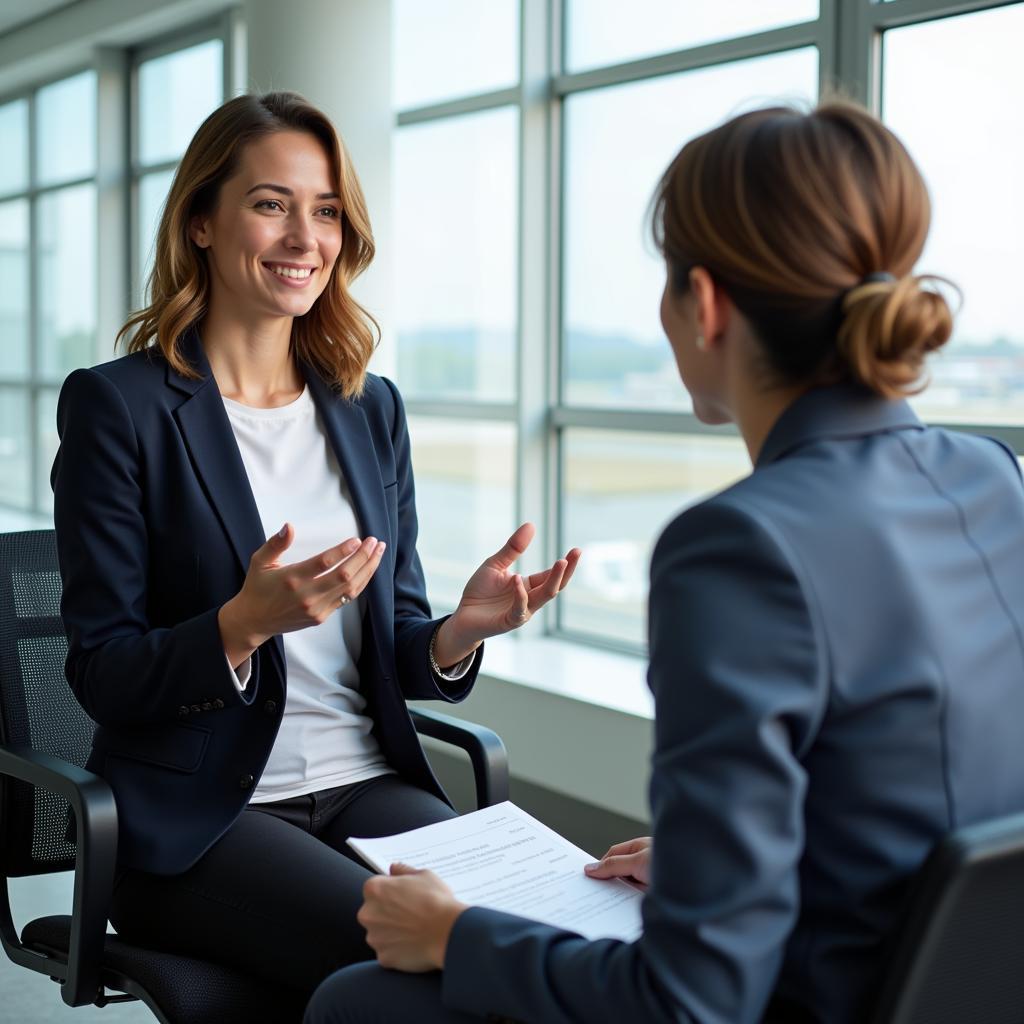 Candidate interviewing for an airport cleaning position