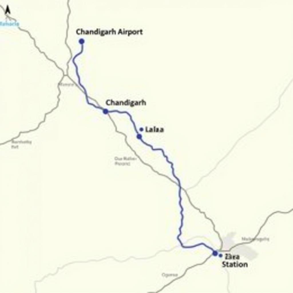 Map showing route from Chandigarh Airport to Kalka Railway Station