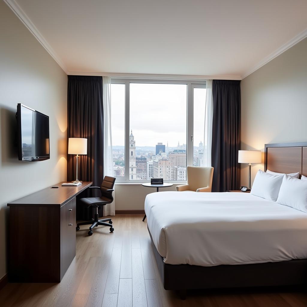 Interior view of a comfortable and well-appointed room in a 3-star hotel near Chennai airport.