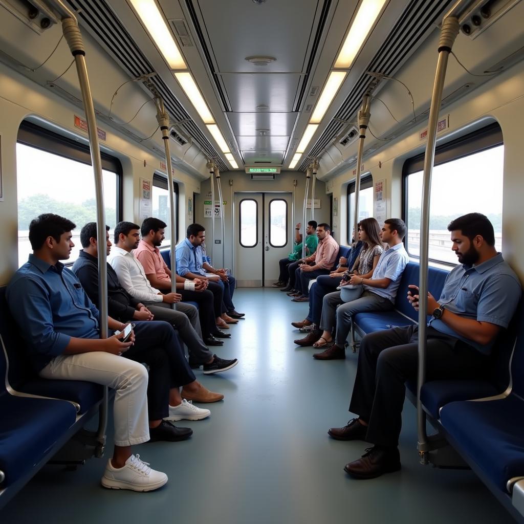 Chennai Airport Metro Interior with Passengers