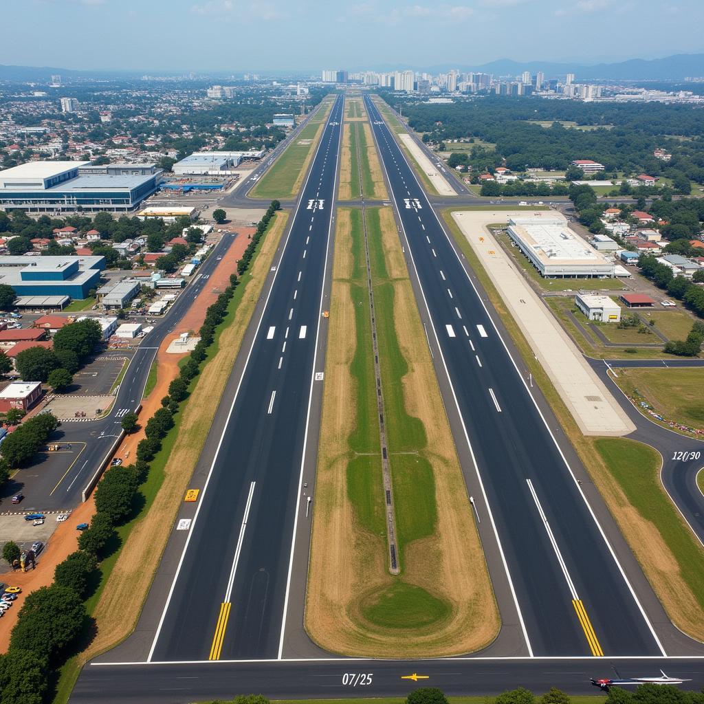 Chennai Airport Runway Overview: Aerial view showing the layout of both runways, highlighting their lengths and orientations.