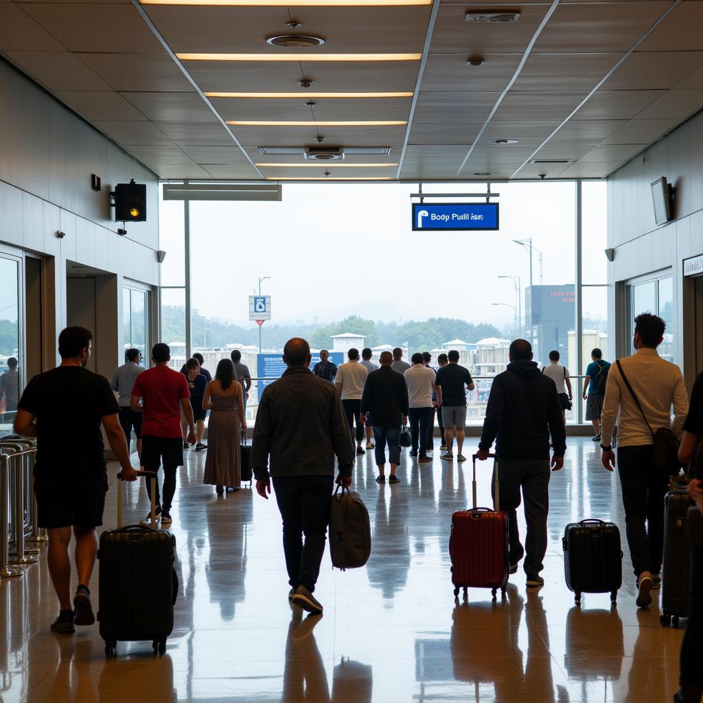 Cochin Airport Arrivals Hall: Travelers arriving at Cochin International Airport.