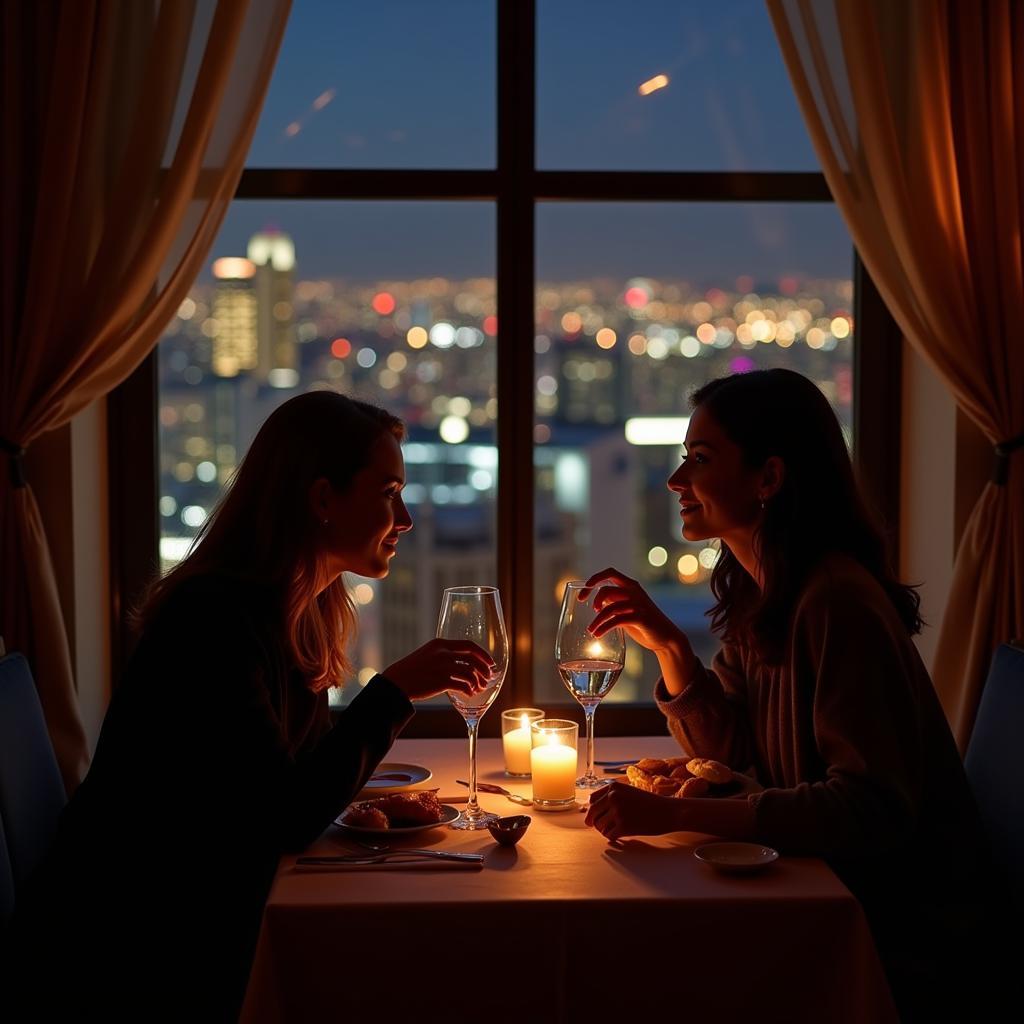 Couple enjoying a romantic dinner in a Kolkata restaurant