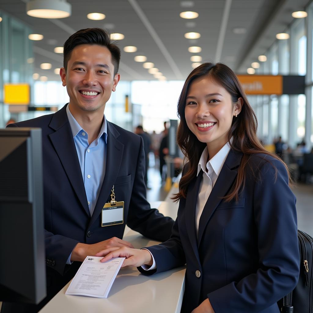 Airport Customer Service Agent Assisting Passenger