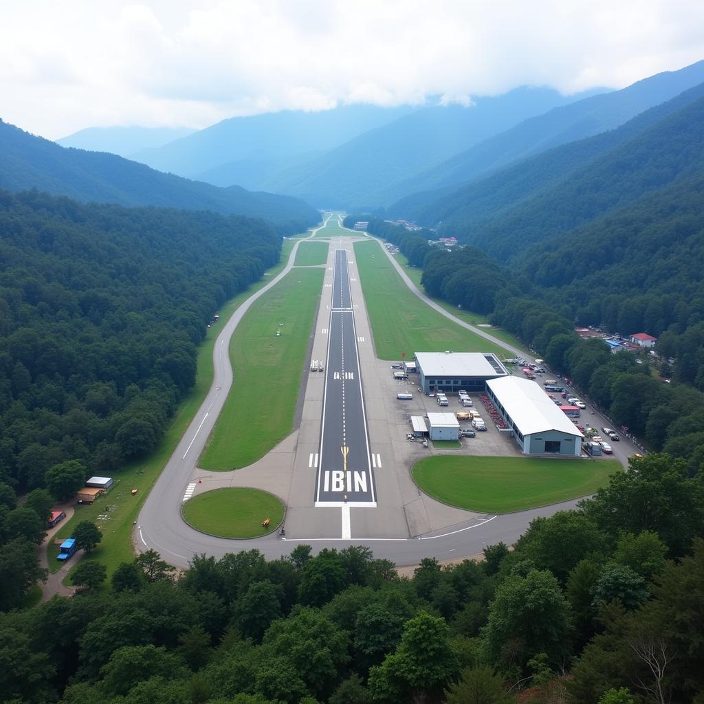 Bagdogra Airport: Aerial view of the Darjeeling nearest airport, showcasing its location amidst the foothills of the Himalayas.