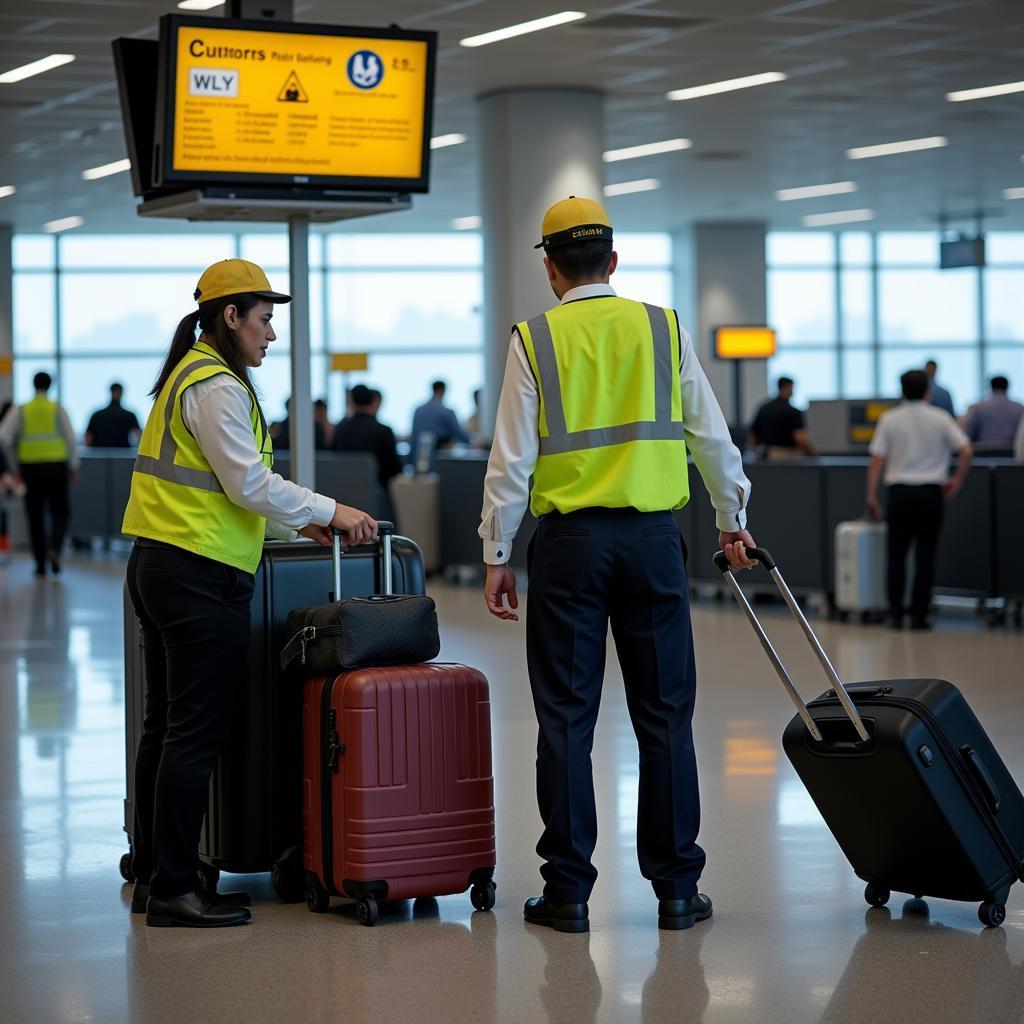 Delhi Airport Customs Officers Checking Passenger Baggage