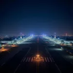 Delhi Airport Expansion Night View: Illuminated terminals and runway creating a dynamic scene.