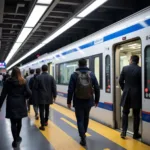 Passengers boarding the Delhi Airport Express Metro