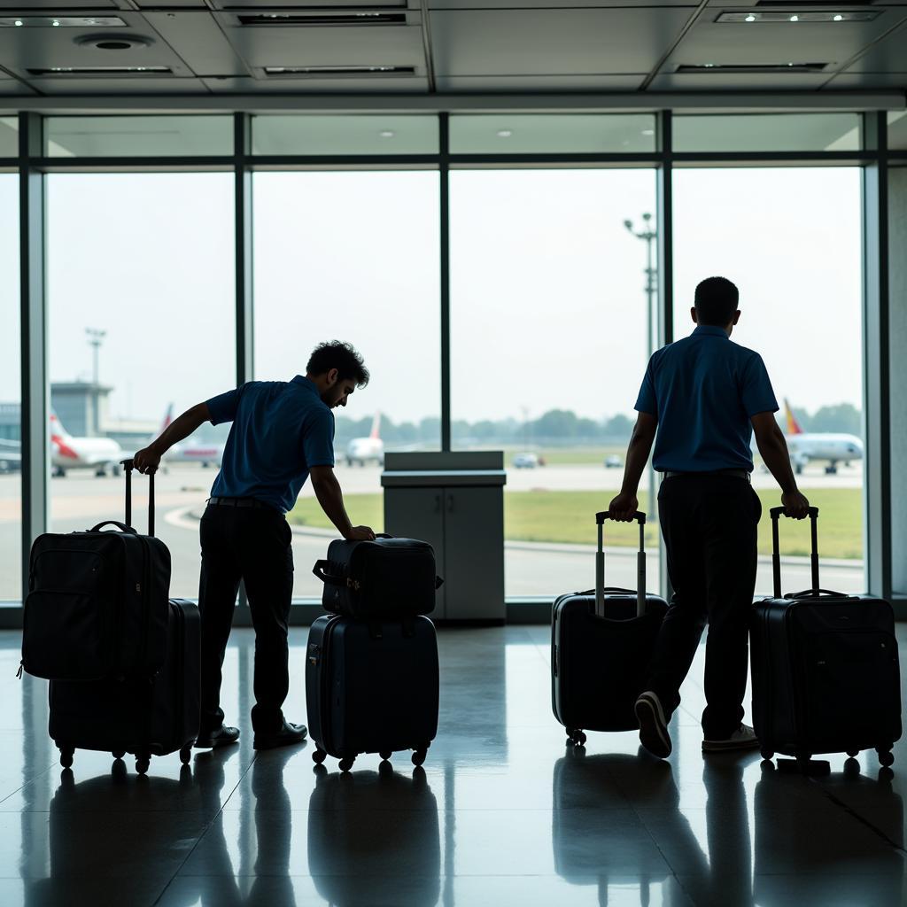 Delhi Airport Ground Staff Handling Luggage