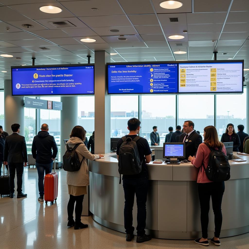 Passengers Seeking Assistance at the Delhi Airport Information Desk