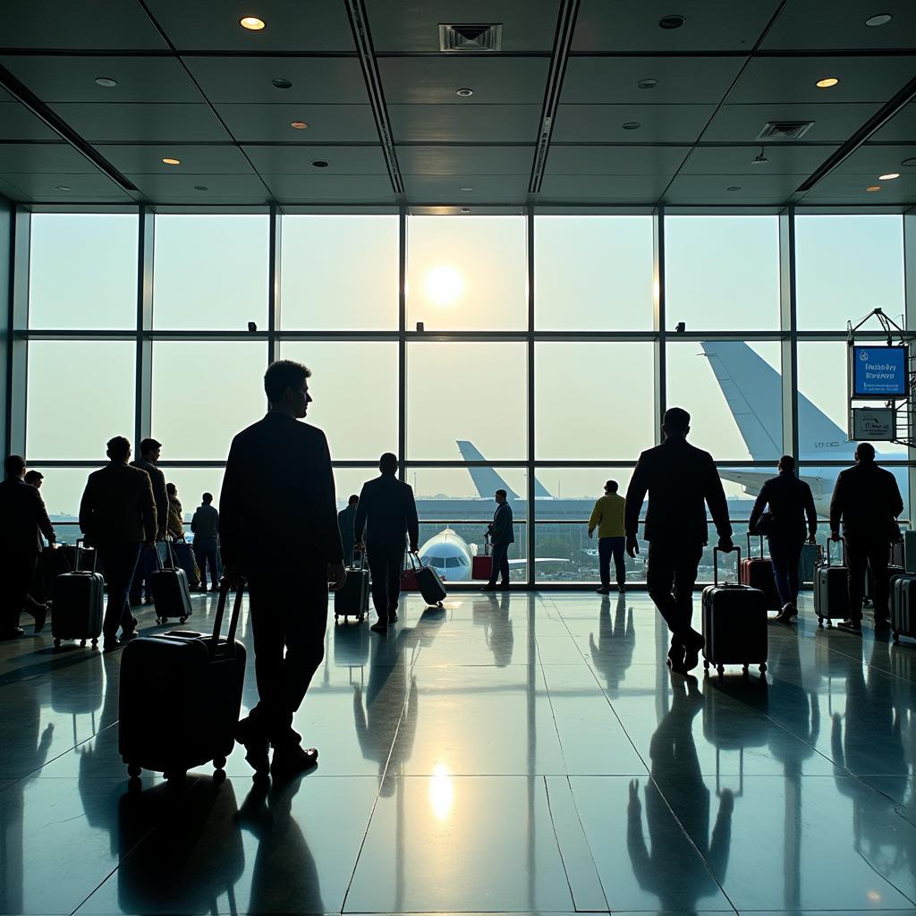 Delhi Airport passengers and security personnel