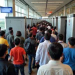 Passengers Going Through Security Check at Delhi Airport