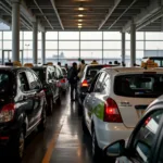 Taxi stand at Delhi Airport with passengers