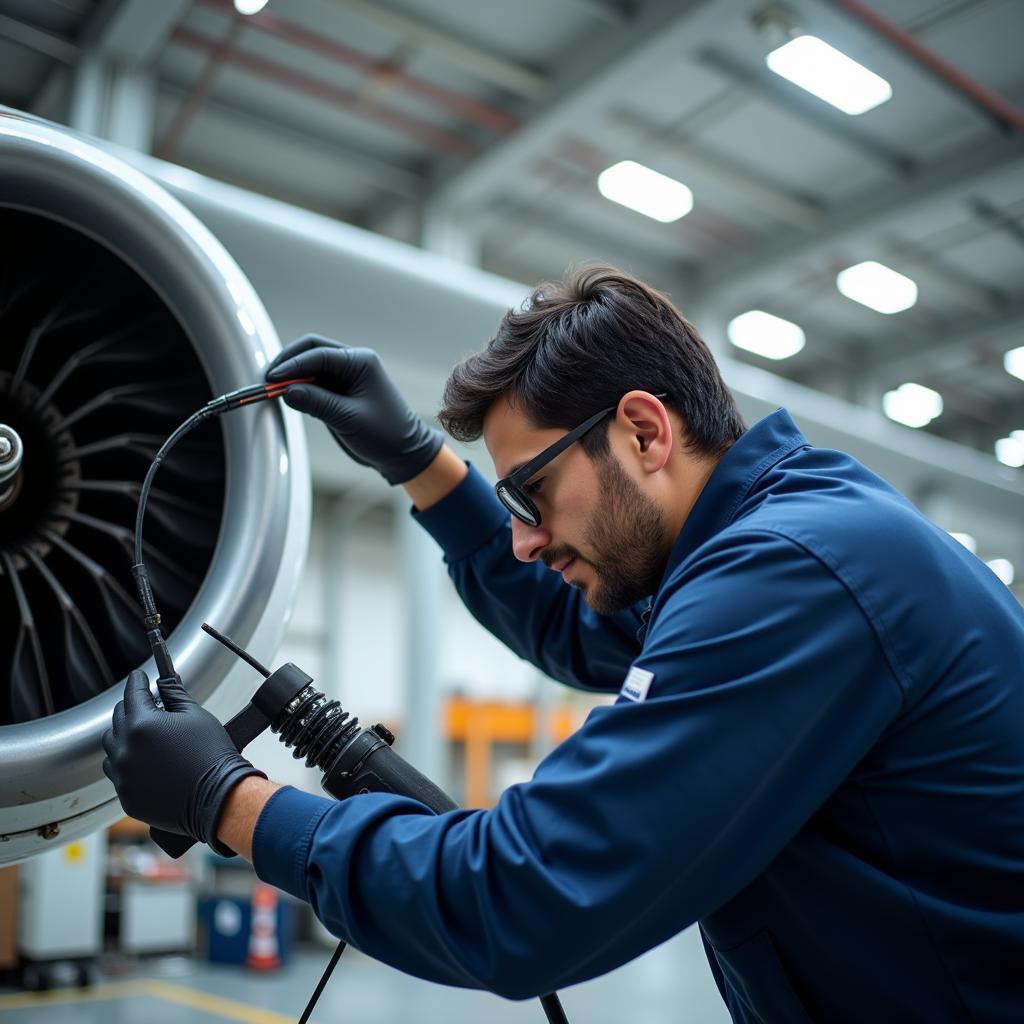 Delhi Airport Technician Performing Aircraft Maintenance