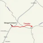 Map showing Dibrugarh Airport to Tinsukia