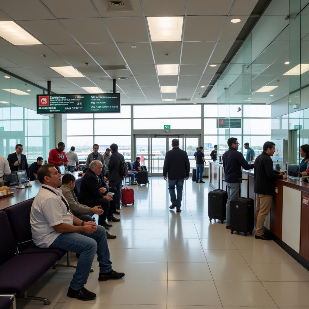 Diu Airport Terminal Building - Passengers waiting and checking in at Diu Airport terminal.