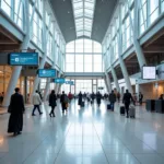 Doha Airport Arrivals Hall - Passengers moving through the bright and spacious arrival hall