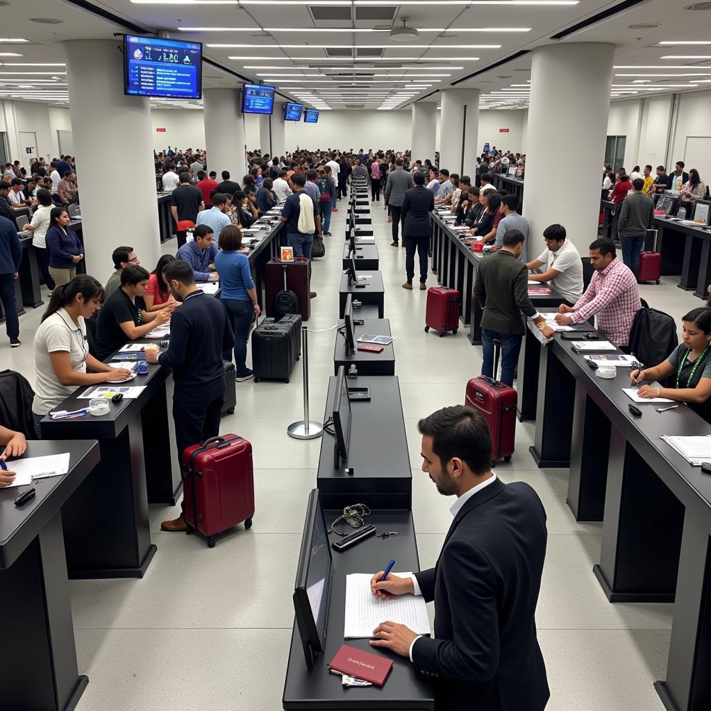 Doha Airport Immigration Counters - Passengers queuing at the immigration counters