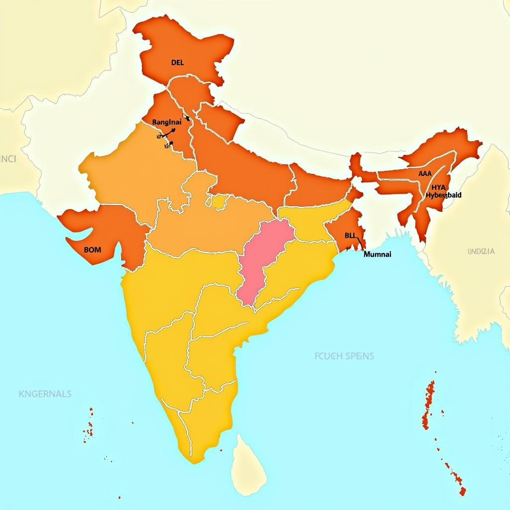 Domestic Airport Codes in India Map